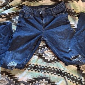 Old Navy Women's Distressed Skinny Jeans - Dark Blue